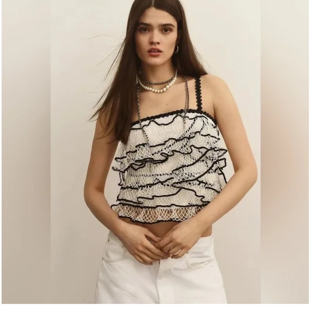 Anthropologie- Crochet Ruffle Cami size XL.